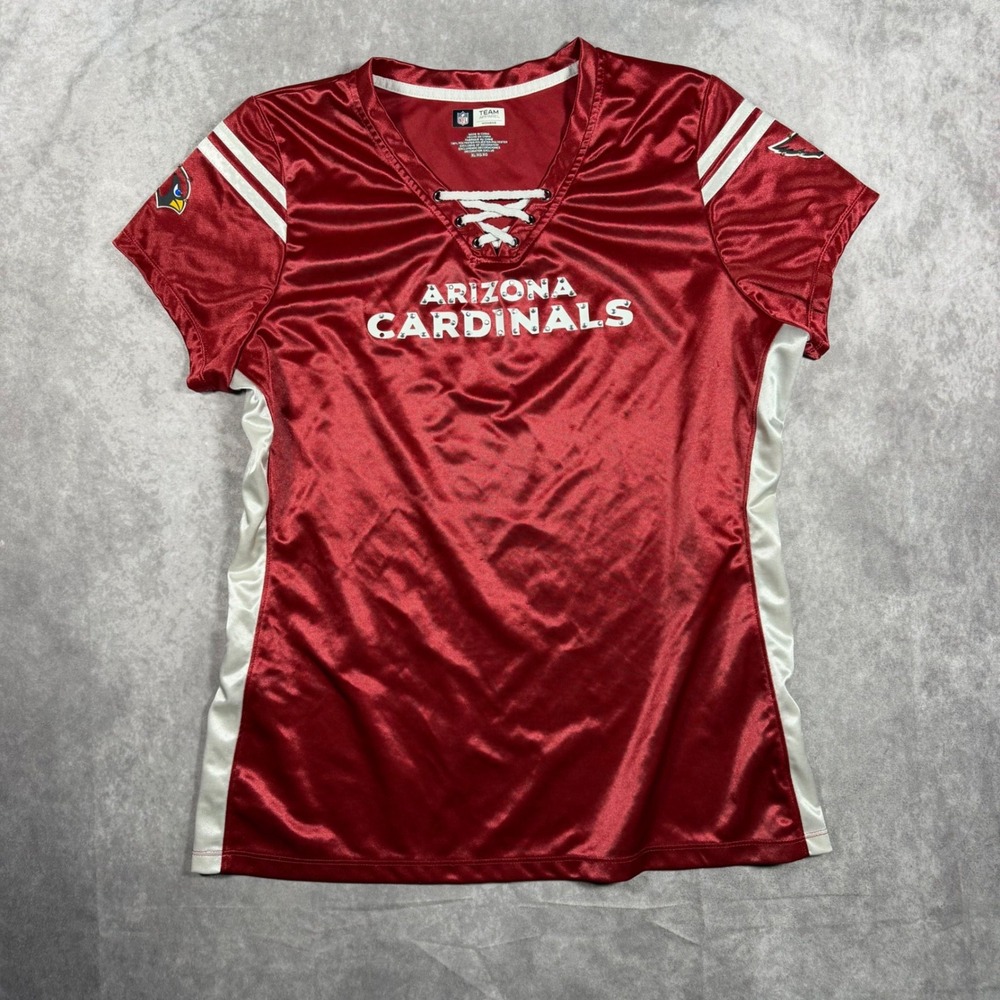 NFL Arizona Cardinals Womens XL Lace Up Jersey Rhinestone Red White Football
